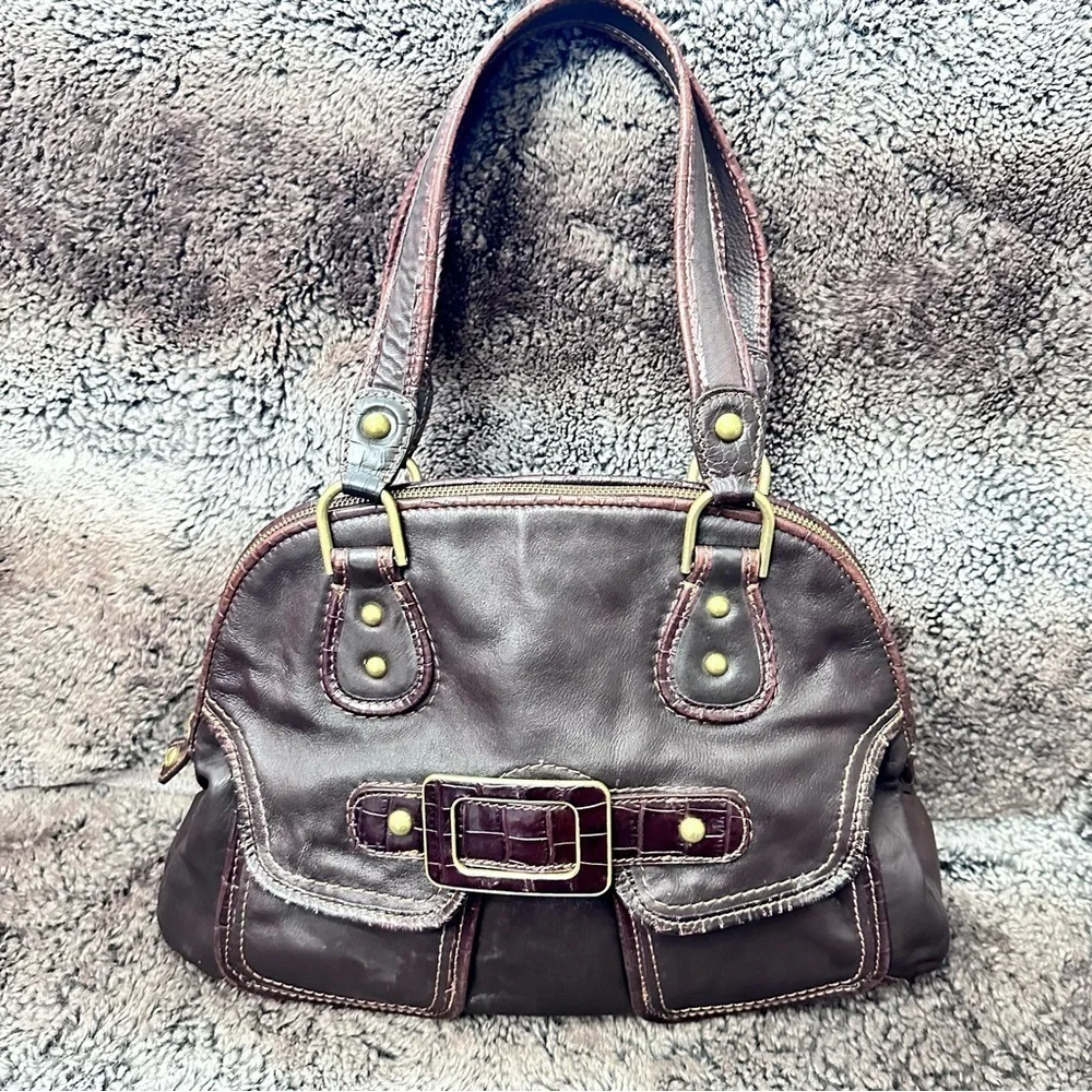 Vintage Via Spiga Hobo Brown Soft Leather Double Handle Tote Shoulder Bag Zipper